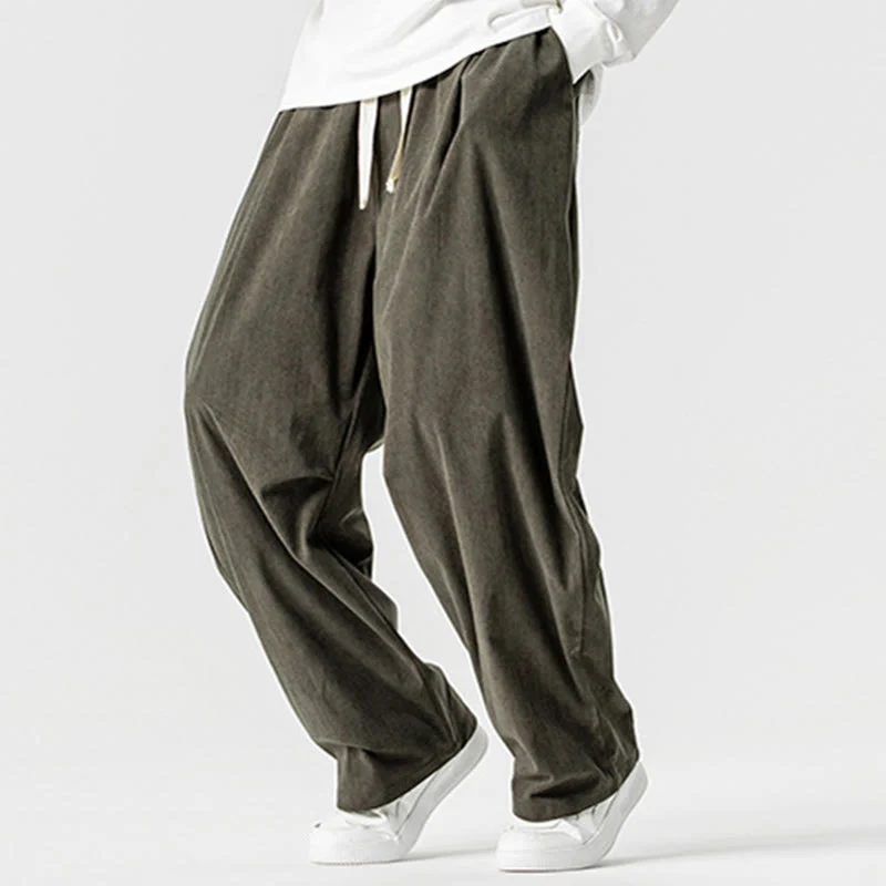Pantaloni da uomo in velluto a coste invernali con coulisse e tasche, gamba larga , Buddha Stones - Image 29