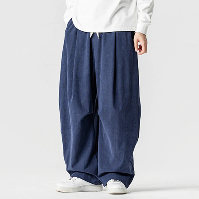 Pantaloni da uomo in velluto a coste invernali con coulisse e tasche, gamba larga , Buddha Stones - Image 3
