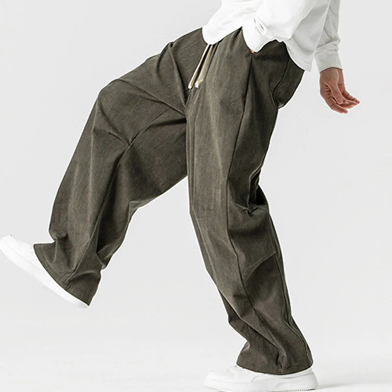 Pantaloni da uomo in velluto a coste invernali con coulisse e tasche, gamba larga , Buddha Stones - Image 30