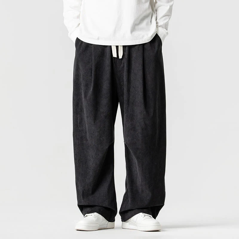 Pantaloni da uomo in velluto a coste invernali con coulisse e tasche, gamba larga , Buddha Stones - Image 31