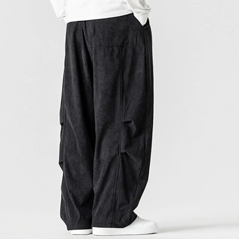 Pantaloni da uomo in velluto a coste invernali con coulisse e tasche, gamba larga , Buddha Stones - Image 32