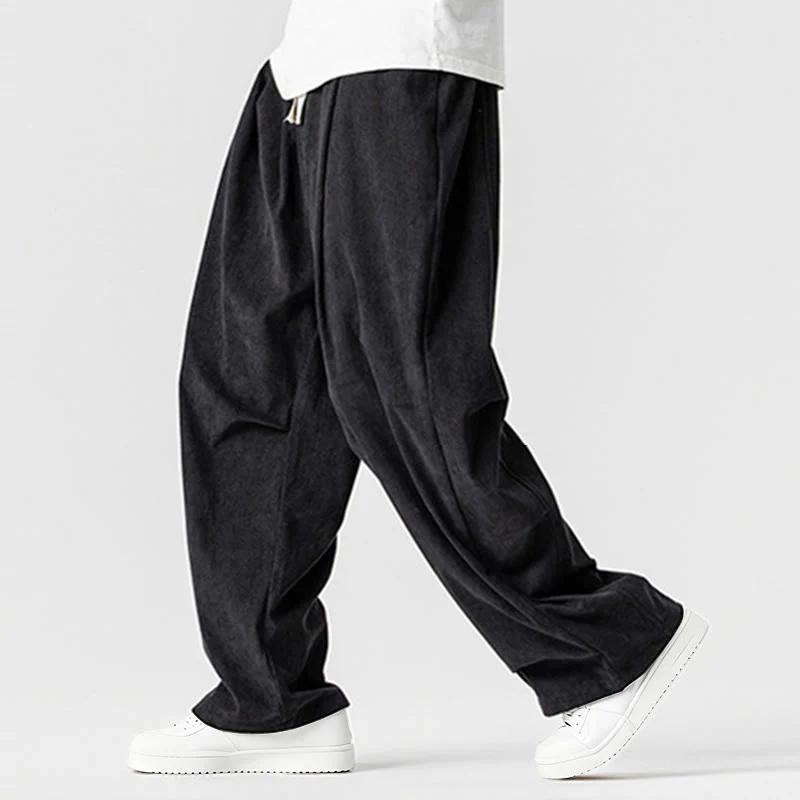 Pantaloni da uomo in velluto a coste invernali con coulisse e tasche, gamba larga , Buddha Stones - Image 33