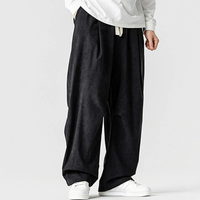 Pantaloni da uomo in velluto a coste invernali con coulisse e tasche, gamba larga , Buddha Stones - Image 36