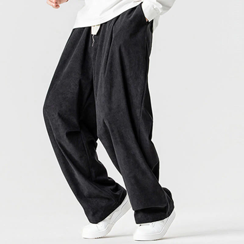 Pantaloni da uomo in velluto a coste invernali con coulisse e tasche, gamba larga , Buddha Stones - Image 37