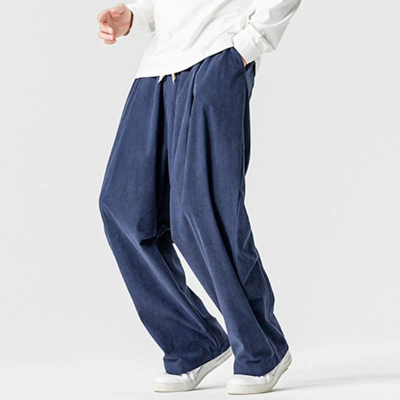 Pantaloni da uomo in velluto a coste invernali con coulisse e tasche, gamba larga , Buddha Stones - Image 6
