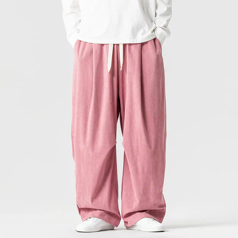 Pantaloni da uomo in velluto a coste invernali con coulisse e tasche, gamba larga , Buddha Stones - Image 8