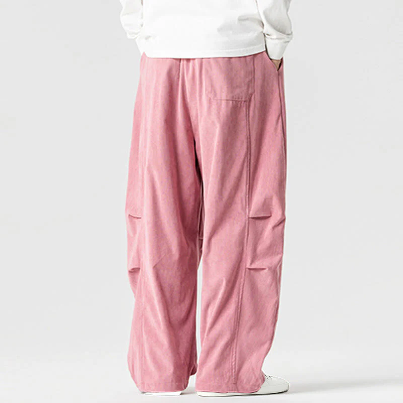 Pantaloni da uomo in velluto a coste invernali con coulisse e tasche, gamba larga , Buddha Stones - Image 9