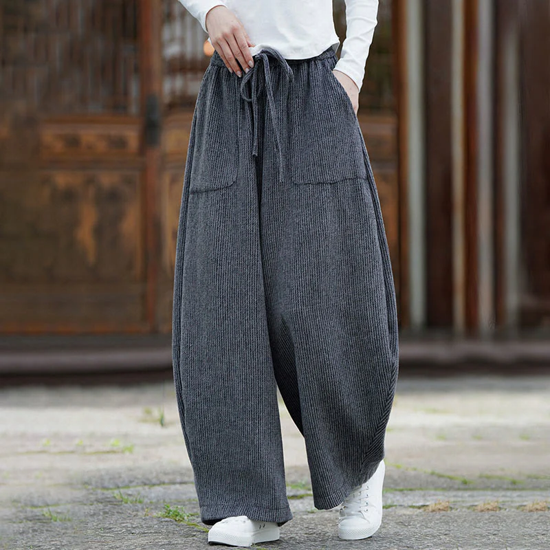 Pantaloni da uomo invernali Buddha Stones in cotone a vita alta con coulisse e tasche, colore puro - Image 17