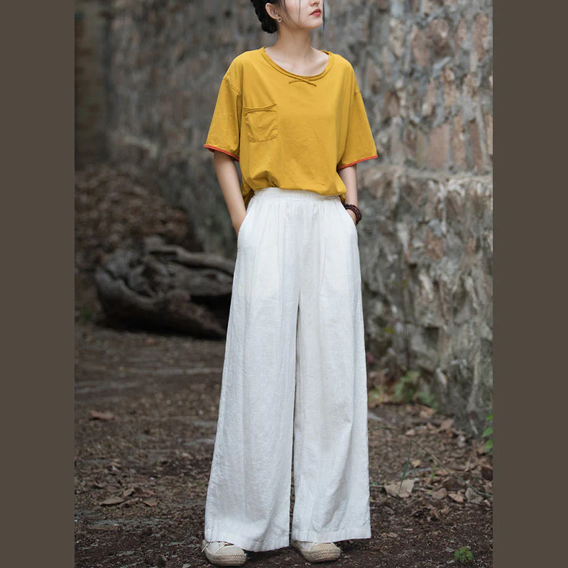 Pantaloni da yoga casual da donna con tasche e gamba larga retrò Buddha Stones - Image 10