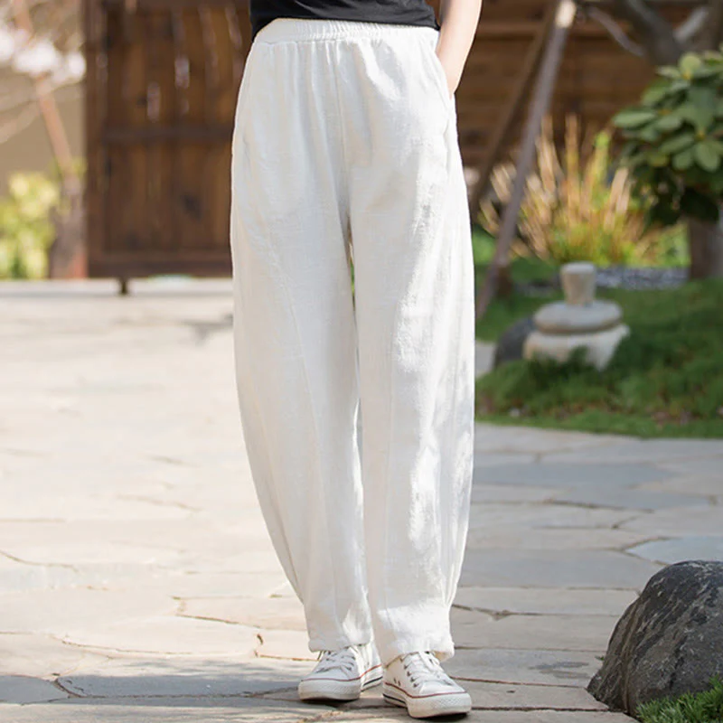 Pantaloni da yoga casual in lino e cotone ramiè Buddha Stones con tasche - Image 10