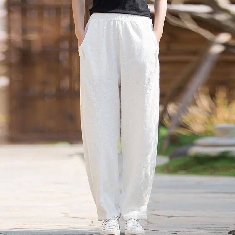 Pantaloni da yoga casual in lino e cotone ramiè Buddha Stones con tasche - Image 11