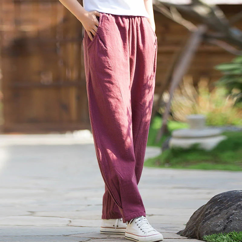 Pantaloni da yoga casual in lino e cotone ramiè Buddha Stones con tasche - Image 16