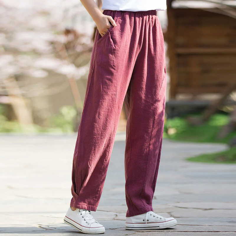 Pantaloni da yoga casual in lino e cotone ramiè Buddha Stones con tasche - Image 17