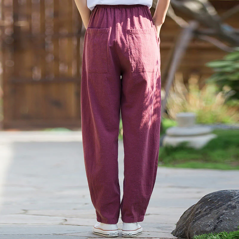 Pantaloni da yoga casual in lino e cotone ramiè Buddha Stones con tasche - Image 18