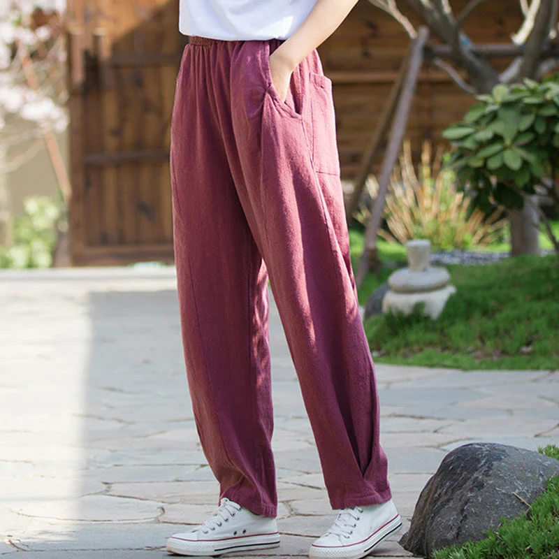 Pantaloni da yoga casual in lino e cotone ramiè Buddha Stones con tasche - Image 19