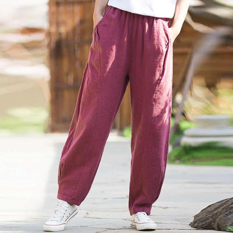 Pantaloni da yoga casual in lino e cotone ramiè Buddha Stones con tasche - Image 20