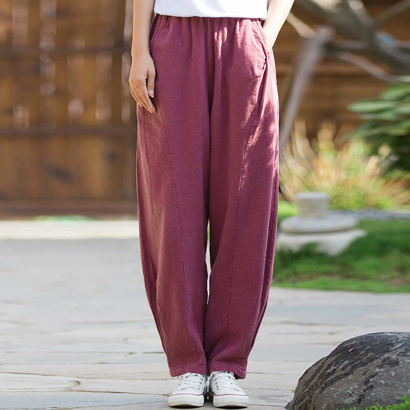 Pantaloni da yoga casual in lino e cotone ramiè Buddha Stones con tasche - Image 21