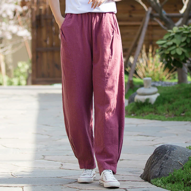 Pantaloni da yoga casual in lino e cotone ramiè Buddha Stones con tasche - Image 22