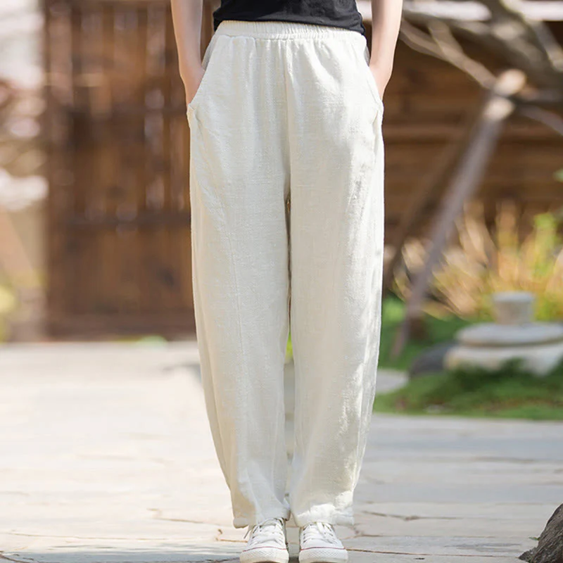 Pantaloni da yoga casual in lino e cotone ramiè Buddha Stones con tasche - Image 24