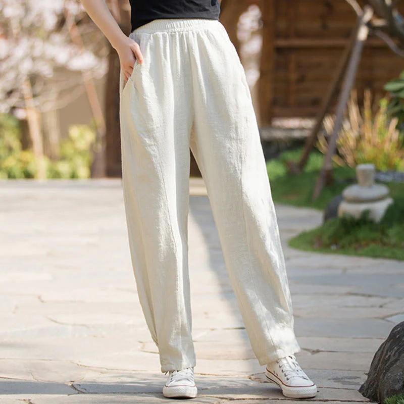 Pantaloni da yoga casual in lino e cotone ramiè Buddha Stones con tasche - Image 25