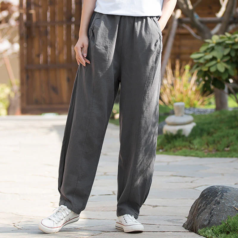 Pantaloni da yoga casual in lino e cotone ramiè Buddha Stones con tasche - Image 27