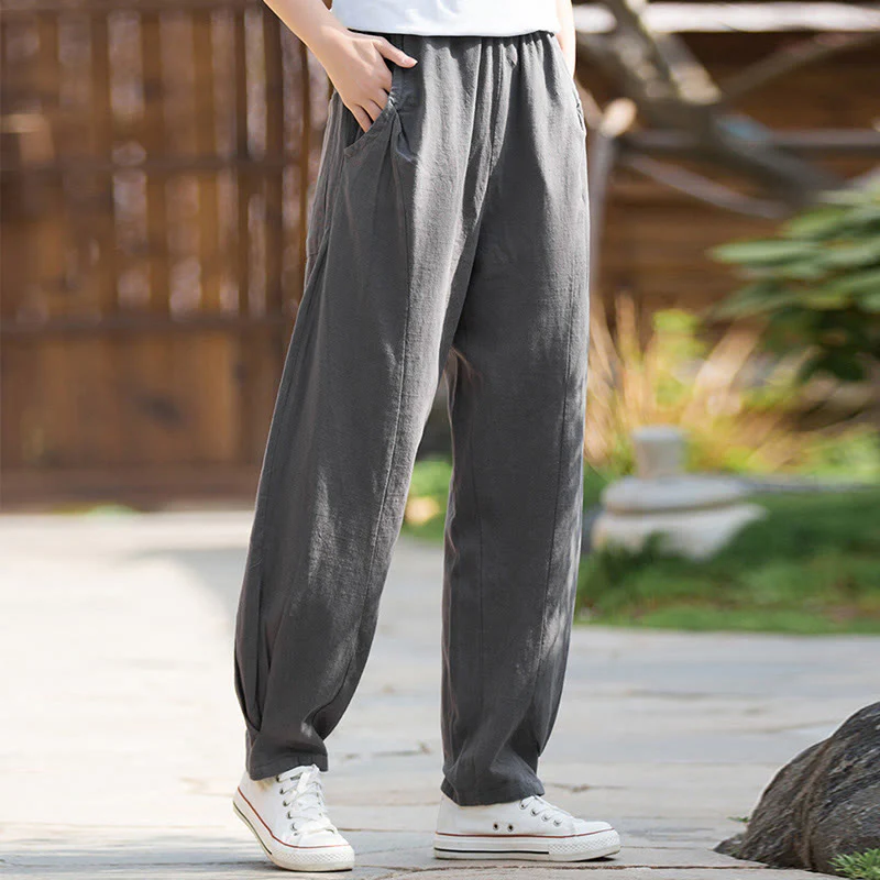 Pantaloni da yoga casual in lino e cotone ramiè Buddha Stones con tasche - Image 28