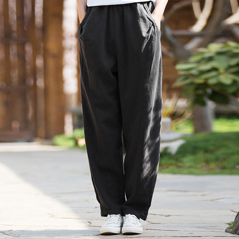 Pantaloni da yoga casual in lino e cotone ramiè Buddha Stones con tasche - Image 33