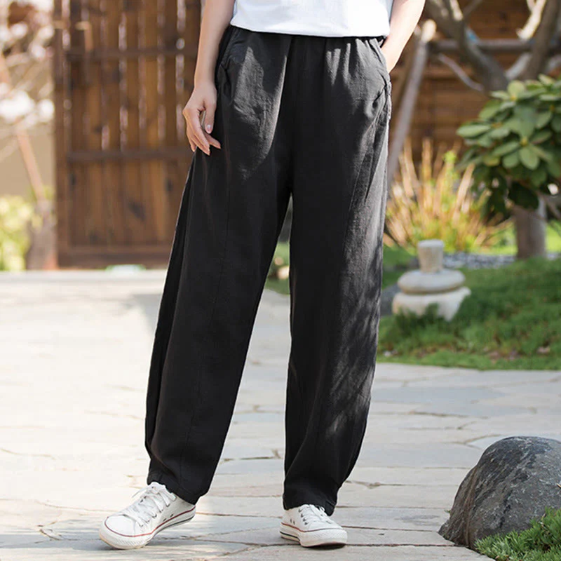 Pantaloni da yoga casual in lino e cotone ramiè Buddha Stones con tasche - Image 34