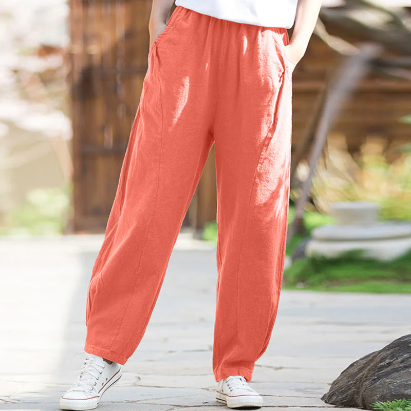 Pantaloni da yoga casual in lino e cotone ramiè Buddha Stones con tasche - Image 35