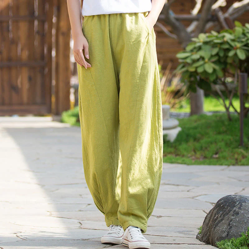 Pantaloni da yoga casual in lino e cotone ramiè Buddha Stones con tasche - Image 8
