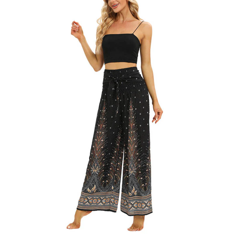 Pantaloni da yoga da donna con lacci e piume di pavone Boho Buddha Stones - Image 8