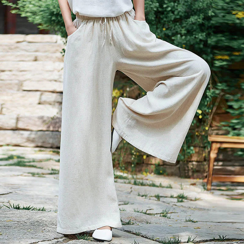 Pantaloni da yoga da donna con tasche e gamba larga, modello Buddha Stones, tinta unita - Image 3