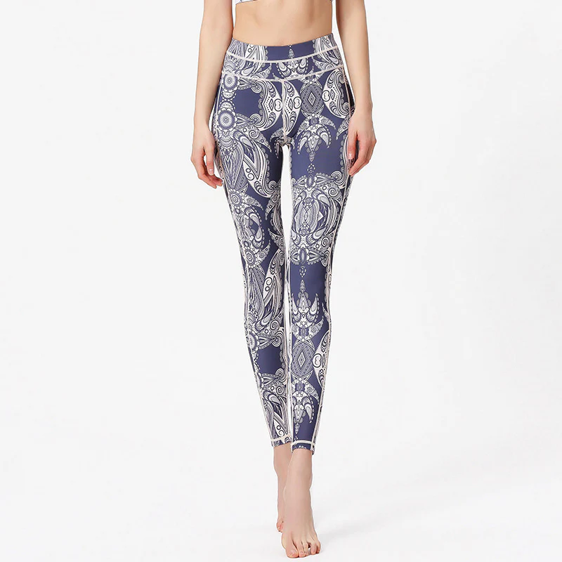 Pantaloni da yoga sportivi da donna con stampa di fiori Buddha Stones e pietre