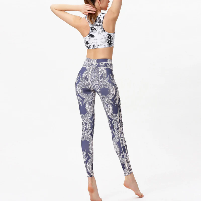Pantaloni da yoga sportivi da donna con stampa di fiori Buddha Stones e pietre - Image 3