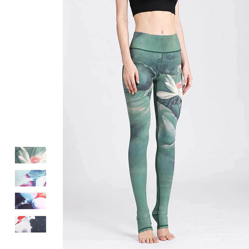 Pantaloni da yoga sportivi da donna con stampa di fiori di loto Buddha Stones - Image 4