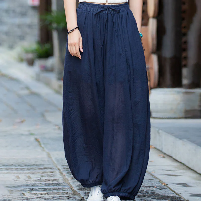 Pantaloni estivi in lino tinta unita con coulisse e tasche Buddha Stones - Image 10