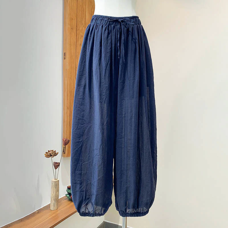 Pantaloni estivi in lino tinta unita con coulisse e tasche Buddha Stones - Image 12