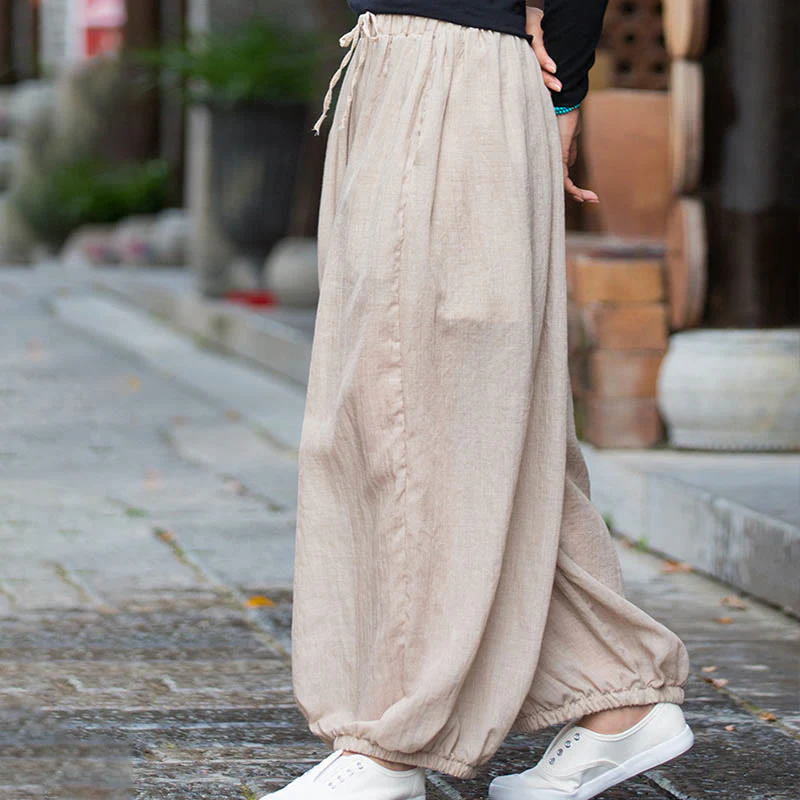 Pantaloni estivi in lino tinta unita con coulisse e tasche Buddha Stones - Image 16
