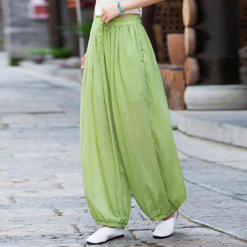 Pantaloni estivi in lino tinta unita con coulisse e tasche Buddha Stones - Image 20
