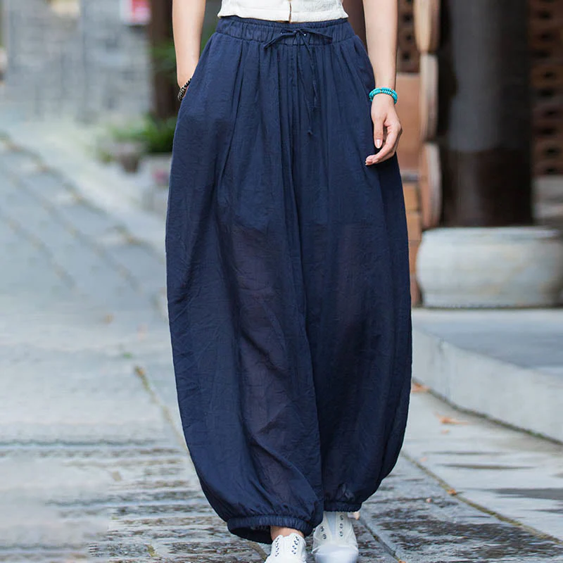 Pantaloni estivi in lino tinta unita con coulisse e tasche Buddha Stones - Image 8