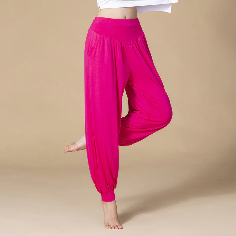 Pantaloni harem a vita alta con tasche, in modal tinta unita, per yoga e danza, Buddha Stones - Image 16