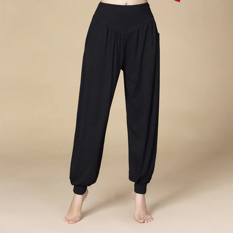 Pantaloni harem a vita alta con tasche, in modal tinta unita, per yoga e danza, Buddha Stones - Image 8