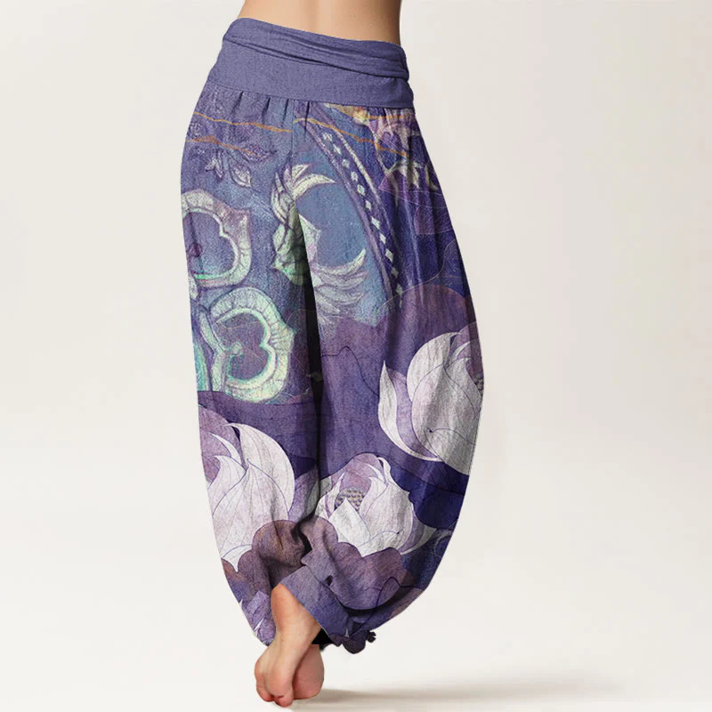 Pantaloni harem casual da donna con elastico in vita, in cotone con motivo a Buddha Stones - Image 10
