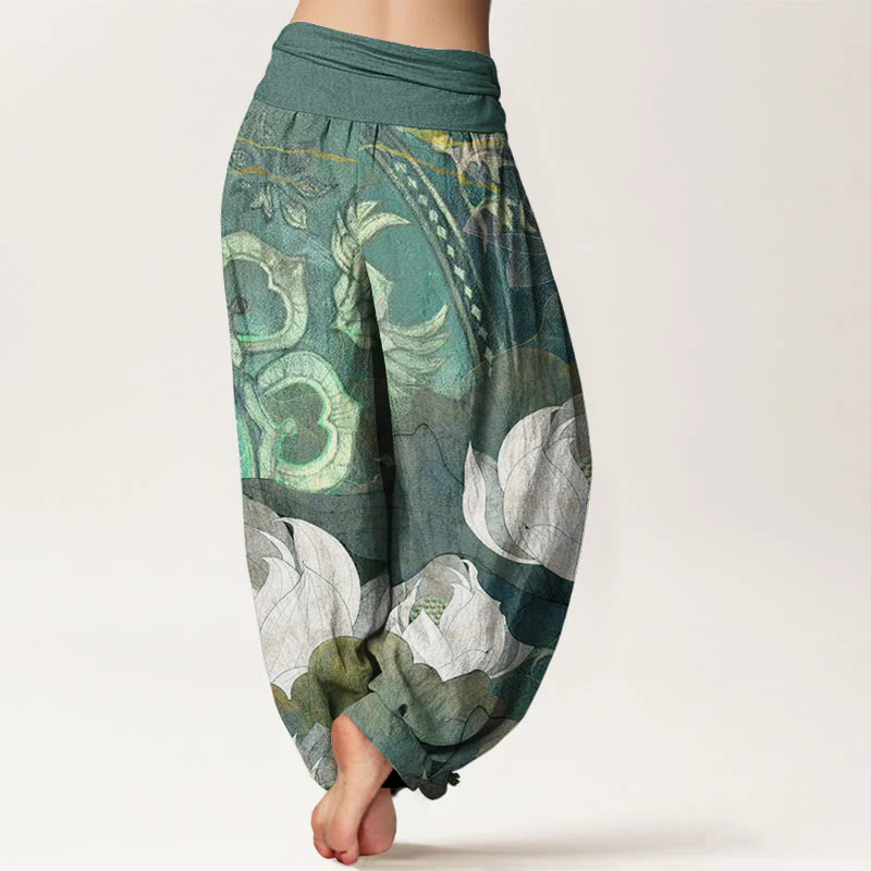 Pantaloni harem casual da donna con elastico in vita, in cotone con motivo a Buddha Stones - Image 2