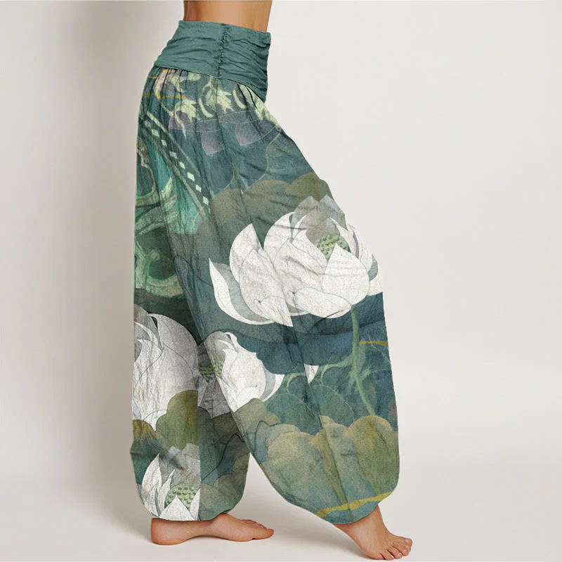 Pantaloni harem casual da donna con elastico in vita, in cotone con motivo a Buddha Stones - Image 3