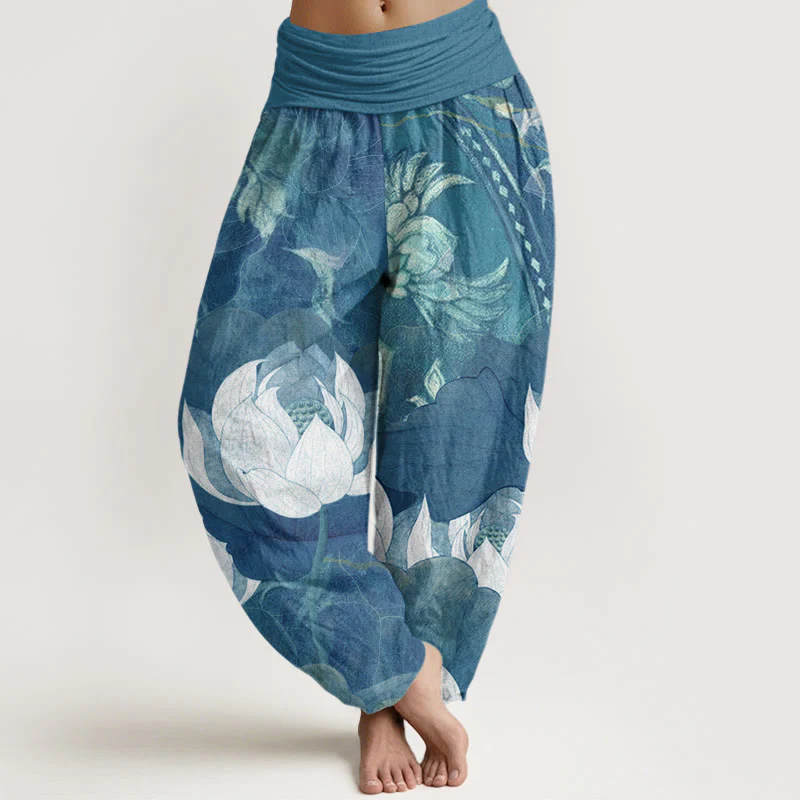Pantaloni harem casual da donna con elastico in vita, in cotone con motivo a Buddha Stones - Image 5
