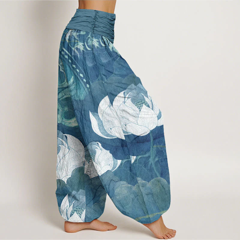 Pantaloni harem casual da donna con elastico in vita, in cotone con motivo a Buddha Stones - Image 6