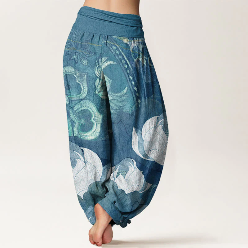 Pantaloni harem casual da donna con elastico in vita, in cotone con motivo a Buddha Stones - Image 7