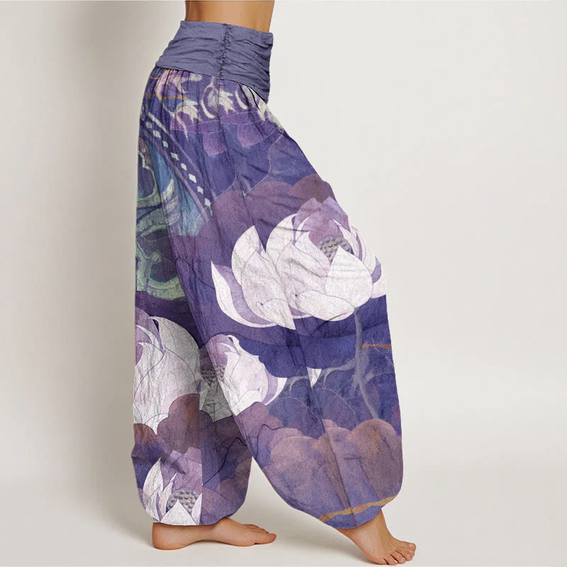 Pantaloni harem casual da donna con elastico in vita, in cotone con motivo a Buddha Stones - Image 9