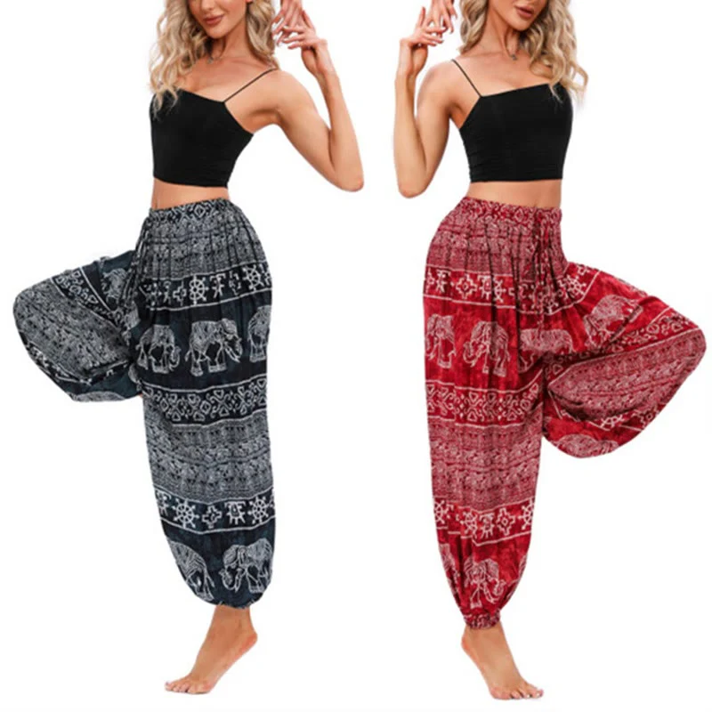 Pantaloni harem casual larghi con motivo geometrico a elefante Buddha Stones, pantaloni da yoga da donna - Image 2
